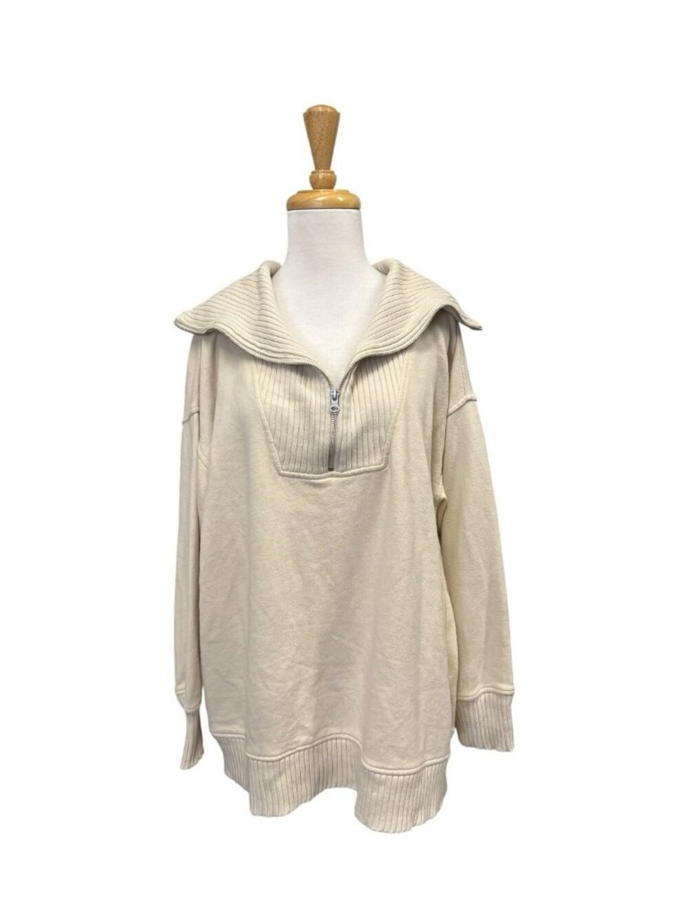 Aerie Down to Earth Quarter Zip Sweatshirt Size M Medium Beige
